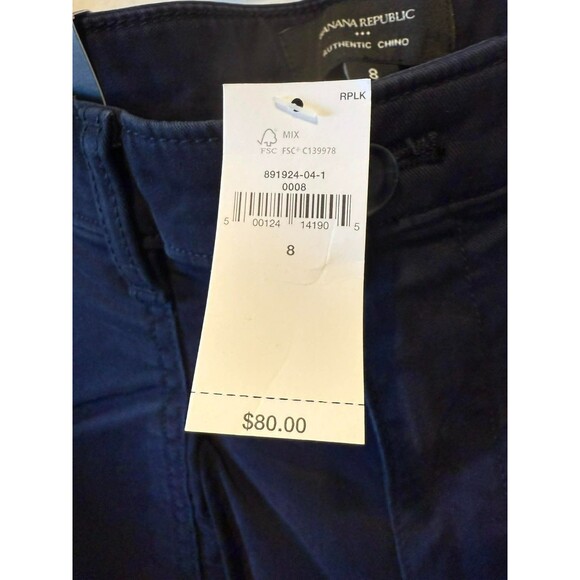 NWT $80 Banana Republic Women's Preppy Navy Authentic Chino Barrel Pants sz 8 M - Picture 4 of 5